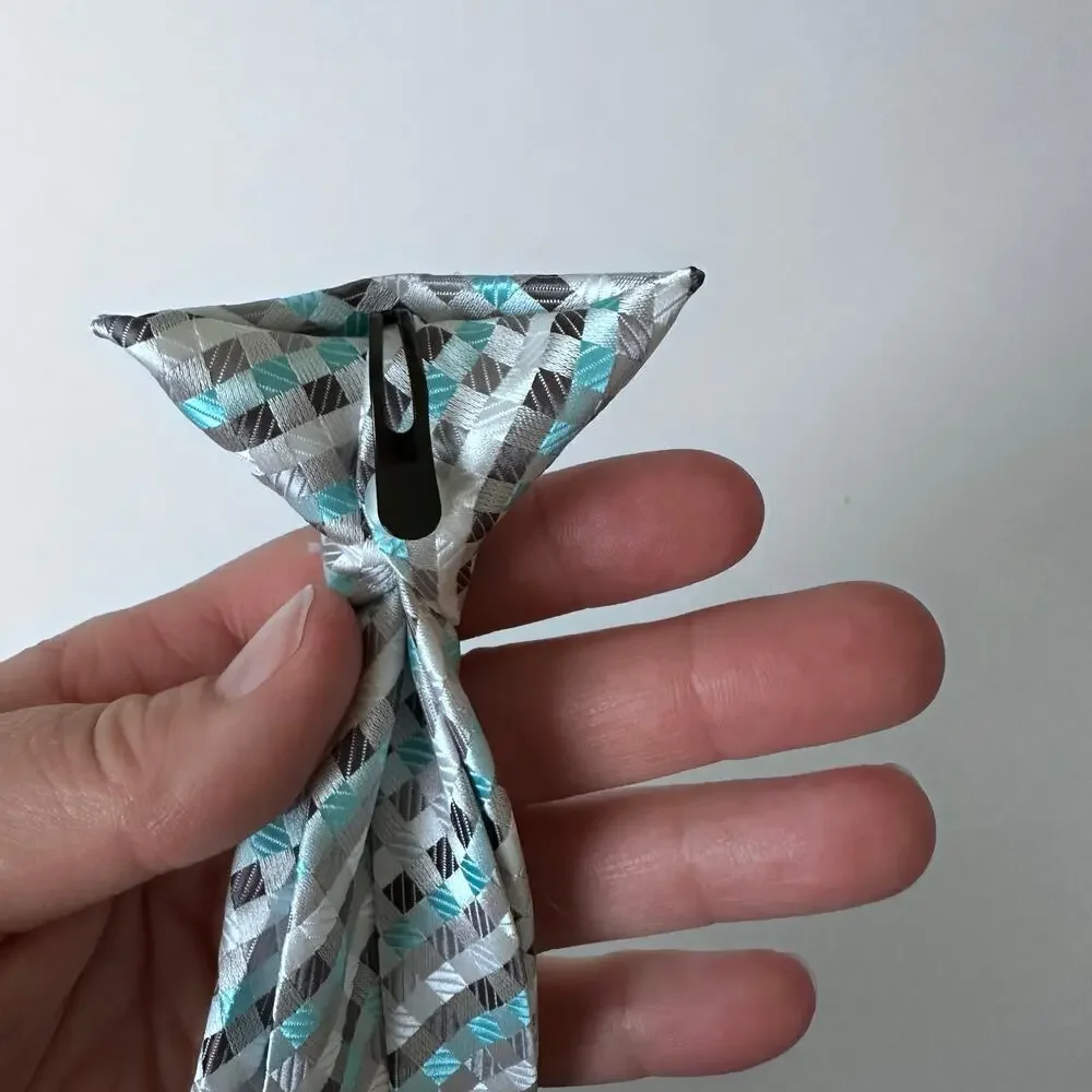 Boys Gray and Blue Plaid Clip-On Tie - 17 Inch